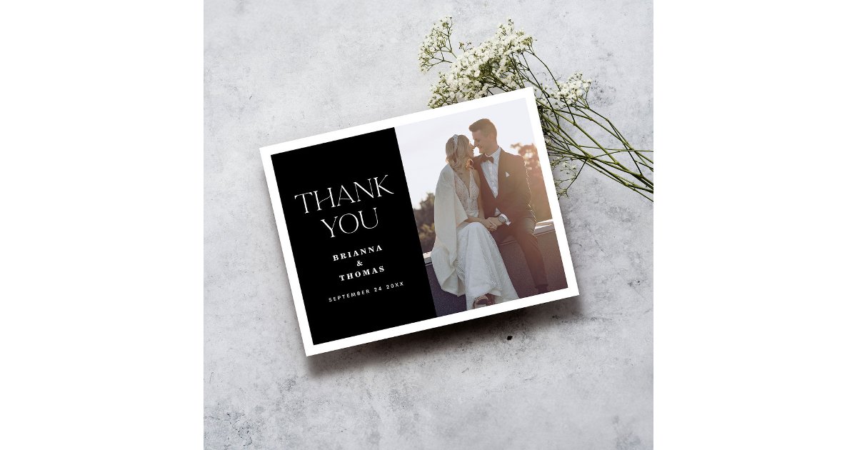 Classic Black White Photo Wedding Thank You Postcard | Zazzle
