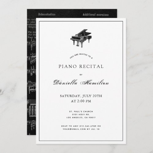 Classic Black  White Piano Recital Invitation
