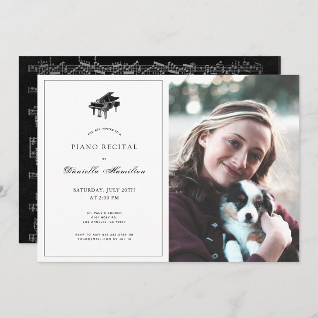 Classic Black & White Piano Recital Invitation (Front/Back)