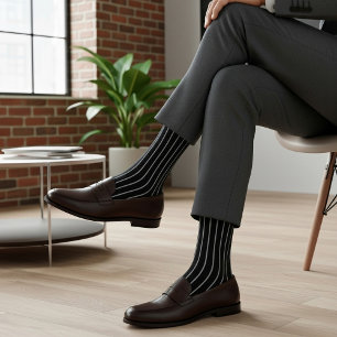 Classic Black & White Pinstripe Dress Socks