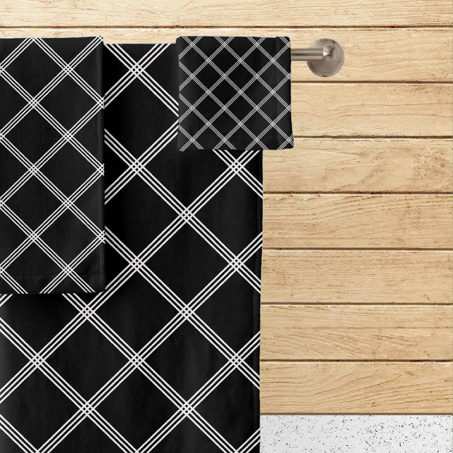 Classic Black & White Plaid Bath Towel Set Zazzle
