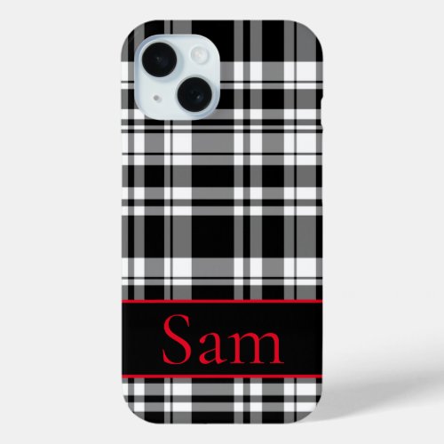 Classic Black White Plaid pattern  iPhone 15 Case