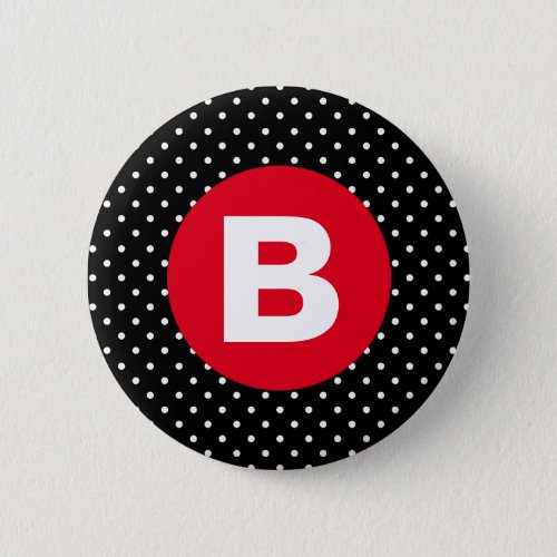 Classic Black  White Polka Dot with Red Monogram Button