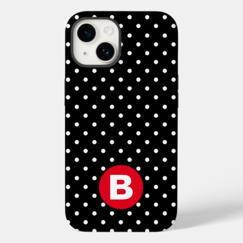 Classic Black  White Polka Dot with Red Monogram Case_Mate iPhone 14 Case