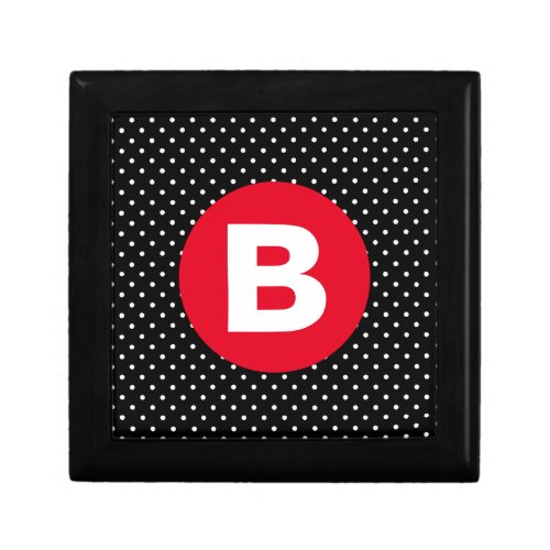 Classic Black  White Polka Dot with Red Monogram Gift Box