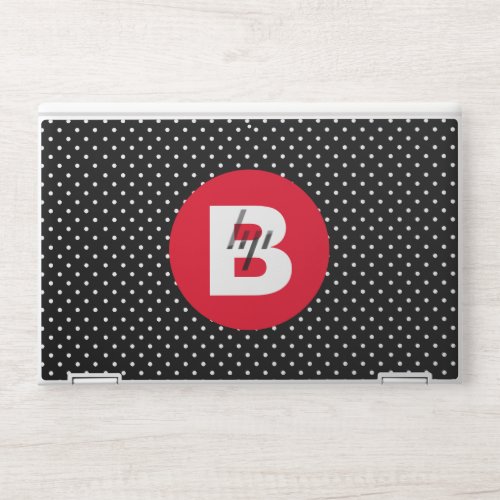 Classic Black  White Polka Dot with Red Monogram HP Laptop Skin