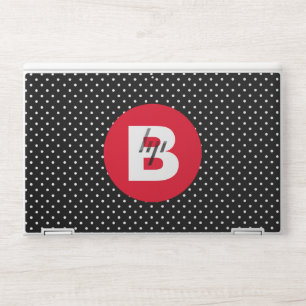 Classic Black & White Polka Dot with Red Monogram HP Laptop Skin