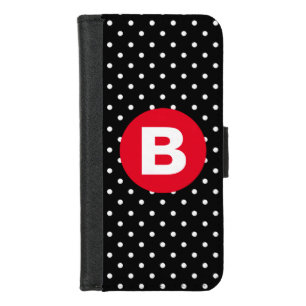 Classic Black & White Polka Dot with Red Monogram iPhone 8/7 Wallet Case