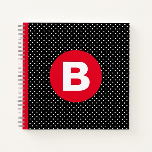 Classic Black  White Polka Dot with Red Monogram Notebook