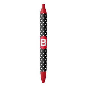 Classic Black & White Polka Dot with Red Monogram Pen