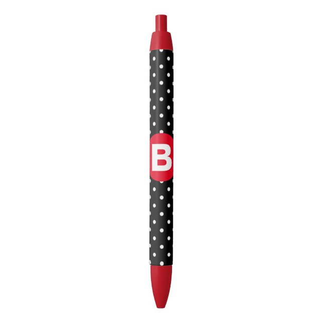 Classic Black & White Polka Dot with Red Monogram Pen (Front Vertical)