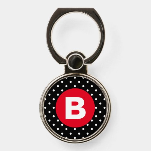Classic Black  White Polka Dot with Red Monogram Phone Ring Stand