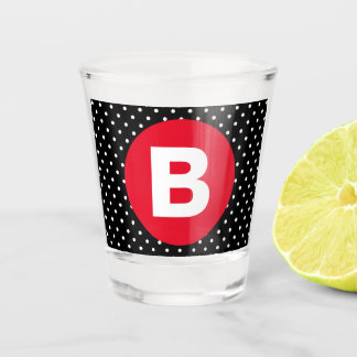 Classic Black & White Polka Dot with Red Monogram Shot Glass