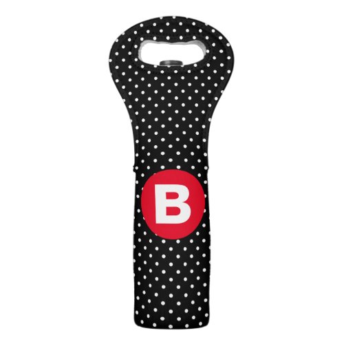 Classic Black  White Polka Dot with Red Monogram Wine Bag