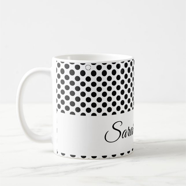 Classic Black & White Polka Dots Monochrome Custom Coffee Mug (Left)