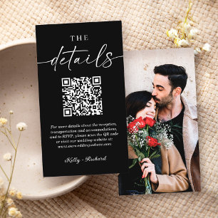 Classic Black White QR Code Small Wedding Details Enclosure Card