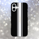 Classic Black White Racing Stripes Gold Monogram iPhone 16 Plus Case<br><div class="desc">Create your own custom, personalized, cool, classy, stylish, classic, black and white racing stripes design, faux gold typography / script monogram, chic, sleek, stylish, ultra slim fit, lightweight, high-quality polycarbonate, protective, most economical Apple iPhone case. To customize, simply type in your name / monogram / initials. A beautiful iPhone case,...</div>