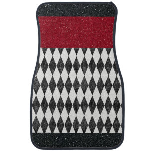 Classic Black White Red Harlequin Diamond Argyle Car Floor Mat