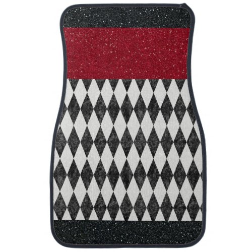 Classic Black White Red Harlequin Diamond Argyle Car Floor Mat