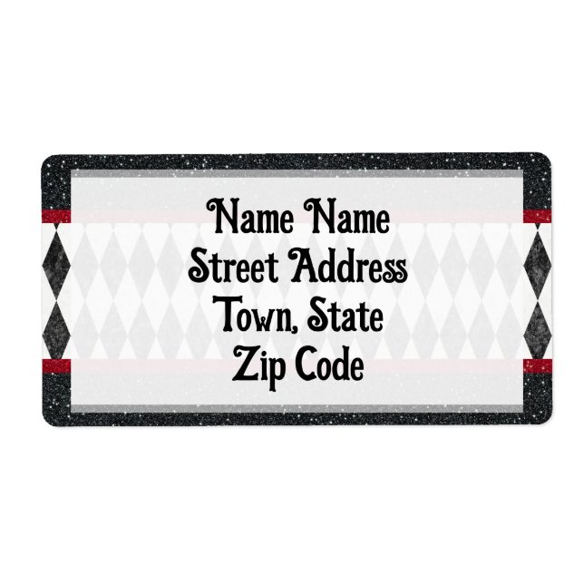 Classic Black White Red Harlequin Diamond Argyle Label (Front)