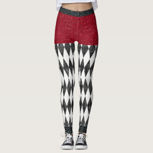 Classic Black White Red Harlequin Diamond Argyle Leggings