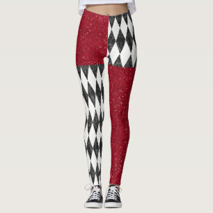 Classic Black White Red Harlequin Diamond Argyle Leggings