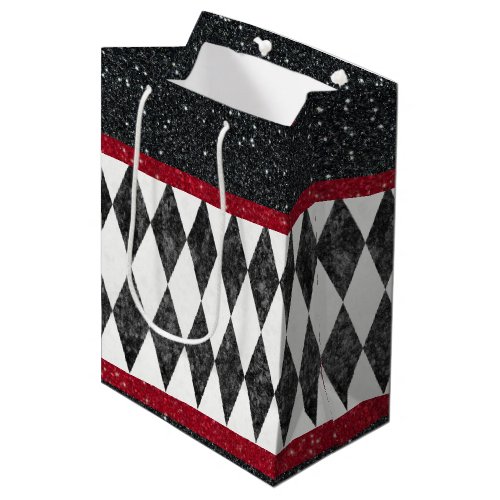Classic Black White Red Harlequin Diamond Argyle Medium Gift Bag
