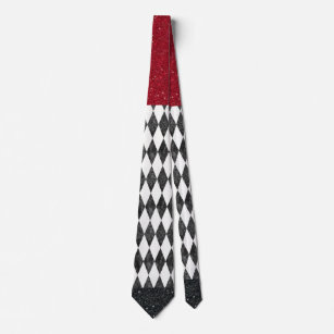 Classic Black White Red Harlequin Diamond Argyle Neck Tie