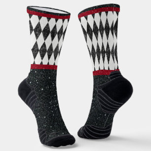 Classic Black White Red Harlequin Diamond Argyle Socks
