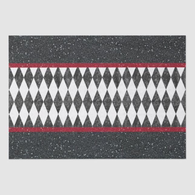 Classic Black White Red Harlequin Diamond Argyle Tissue Paper (Front)