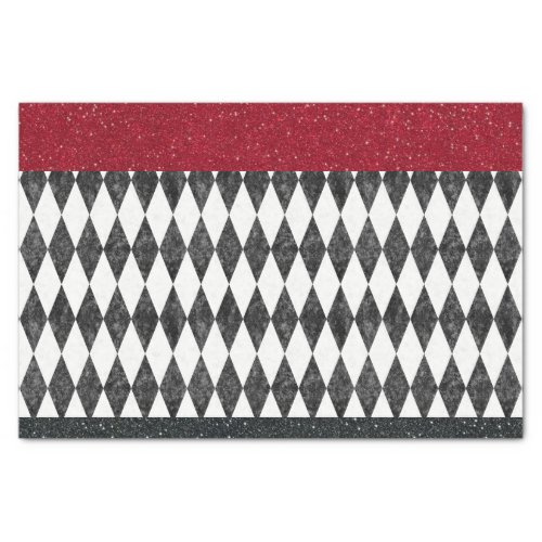 Classic Black White Red Harlequin Diamond Argyle Tissue Paper