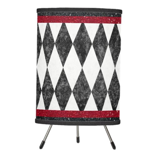 Classic Black White Red Harlequin Diamond Argyle Tripod Lamp