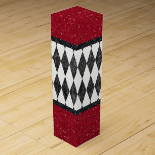 Classic Black White Red Harlequin Glitter Argyle Wine Box