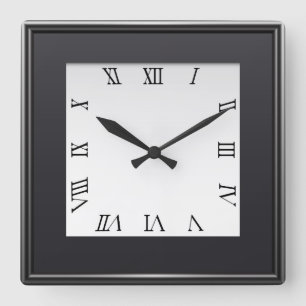 Classic Black & White Roman Design Square Wall Clock