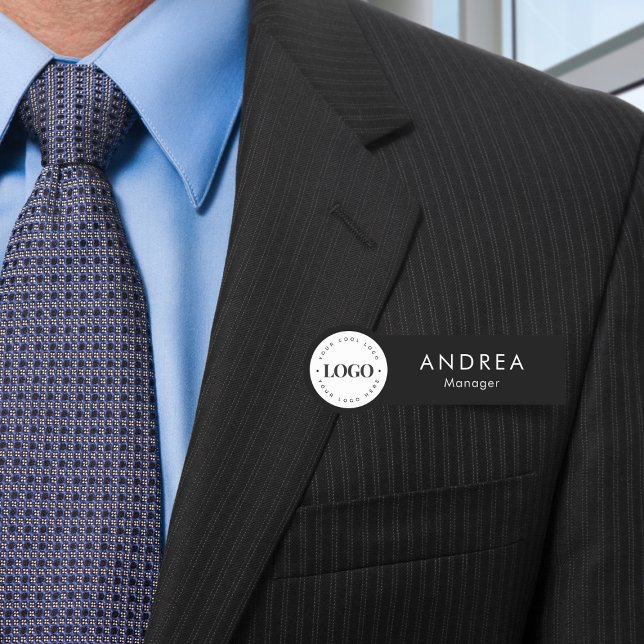 Classic Black & White Round Circle Custom Logo Name Tag (Creator Uploaded)