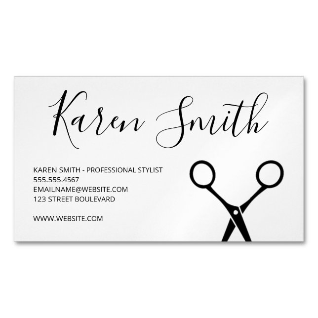 Classic Black White / Salon Stylist Business Card Magnet (Front)