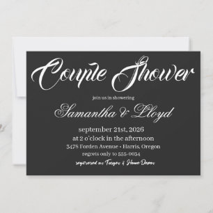 Classic Black & White Script Couples Bridal Shower Invitation
