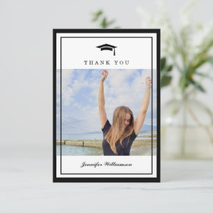 Classic Black & White Script Graduation Photo Thank You Card