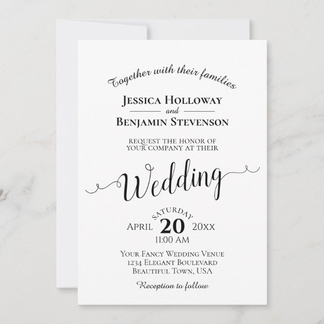 Classic Black & White Simple Elegant Wedding Invitation (Front)