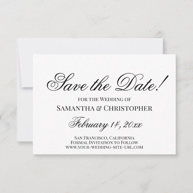 Classic Black & White Simple Elegant Wedding Save The Date (Front)