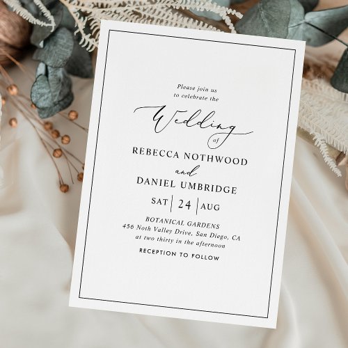 Classic Black  White Simple Wedding Invitation