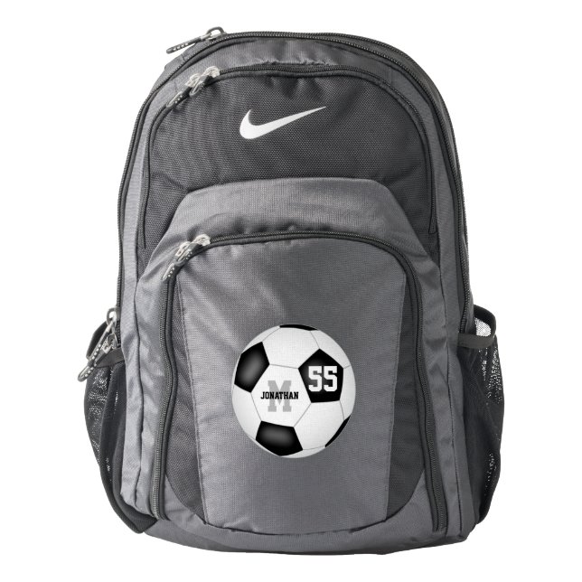 classic black white soccer ball boys or girls backpack (Front)