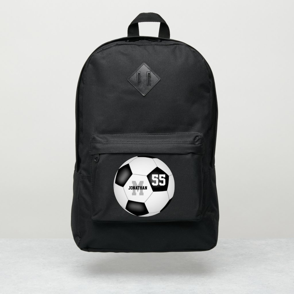 black white soccer backpack for boys or girls