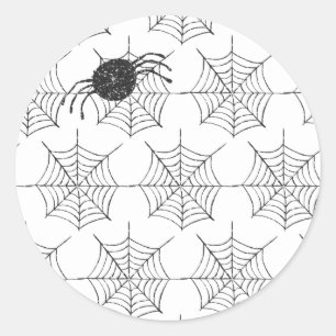 Classic Black White Spider Web Halloween Party Round Sticker