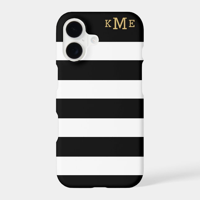 Classic Black White Stripe Monogram Case-Mate iPhone Case (Back)