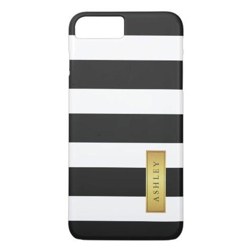 Classic Black White Stripe Pattern Gold Label Name iPhone 8 Plus7 Plus Case