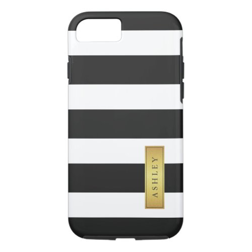 Classic Black White Stripe Pattern Gold Label Name iPhone 87 Case