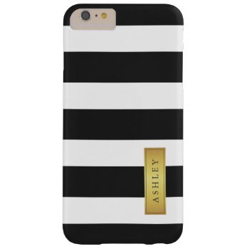 Classic Black White Stripe Pattern Gold Label Name Barely There Iphone 6 Plus Case by CityHunter at Zazzle