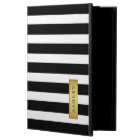 Classic Black White Stripe Pattern Gold Label Name