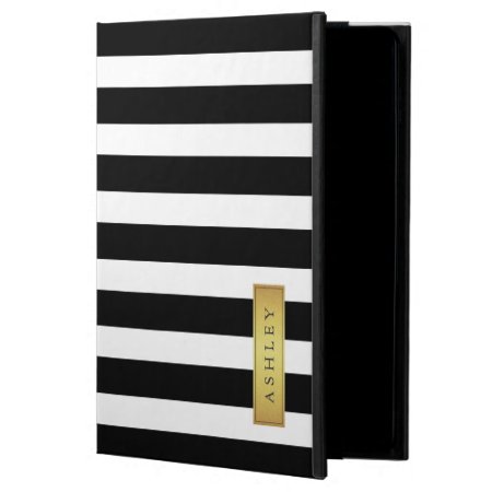 Classic Black White Stripe Pattern Gold Label Name Powis Ipad Air 2 Ca
